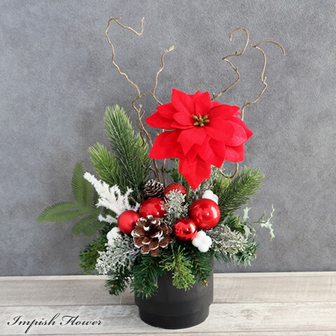 楽天市場】クリスマス アレンジメント ポインセチア 造花 卓上