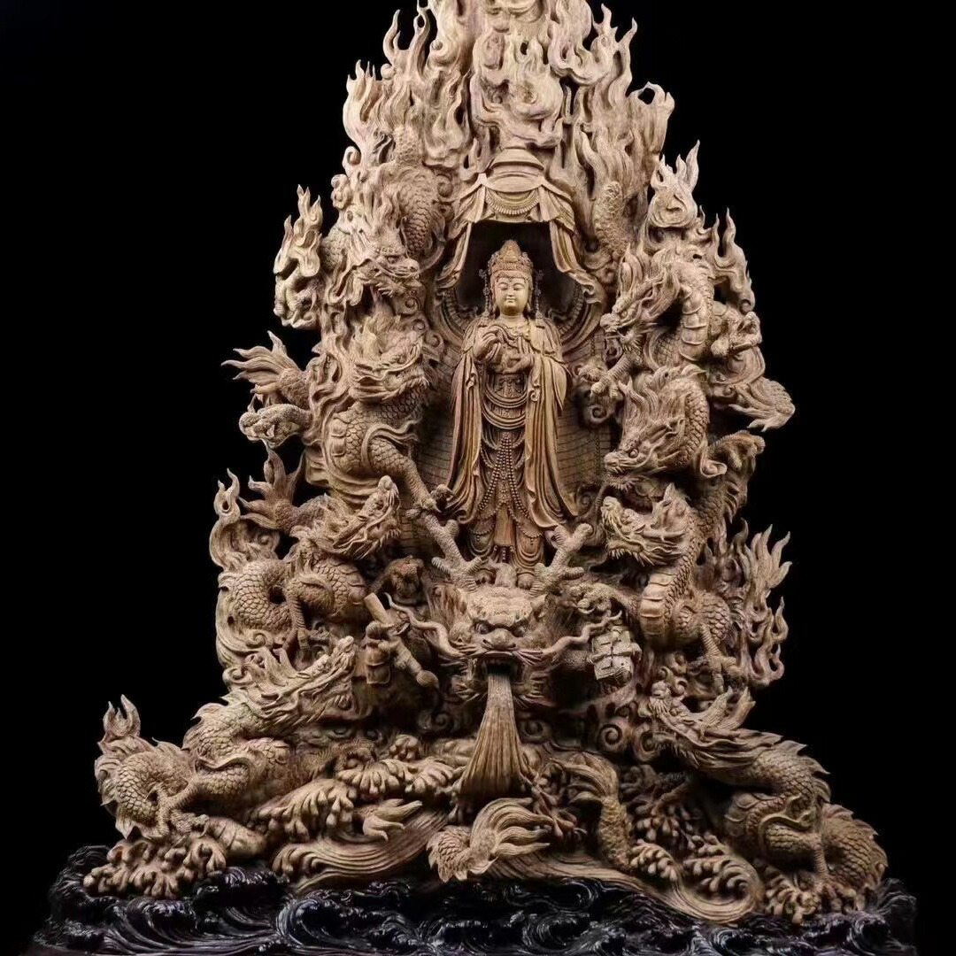 楽天市場】【天然沈香木彫】九龍観音菩薩立像 仏教美術 仏像 仏教工芸