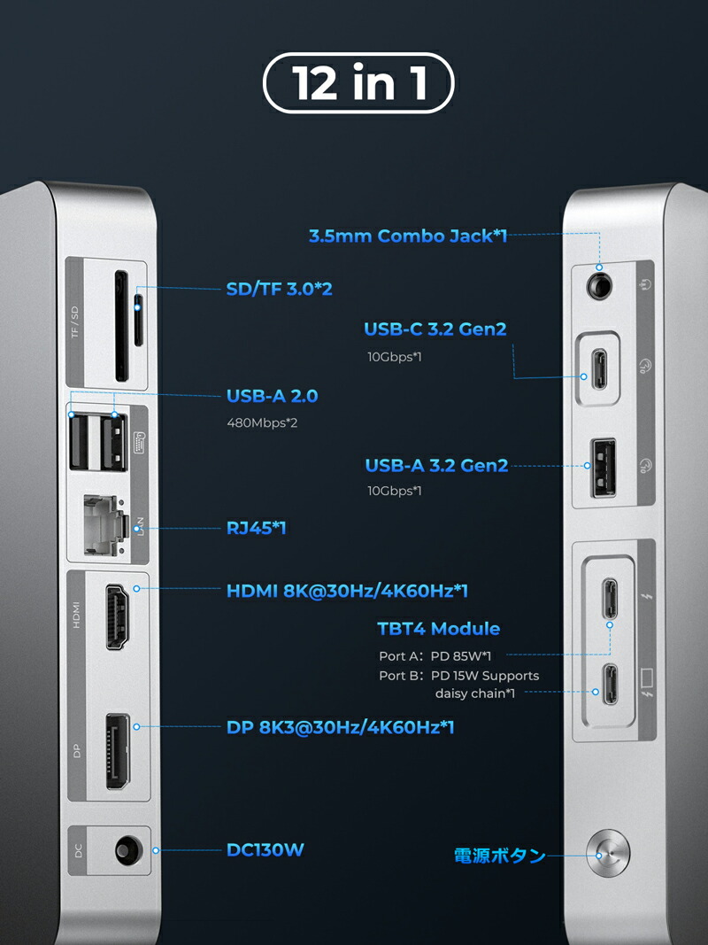 楽天市場】ORICO Thunderbolt4 USB C ハブ 12in1ドッキング
