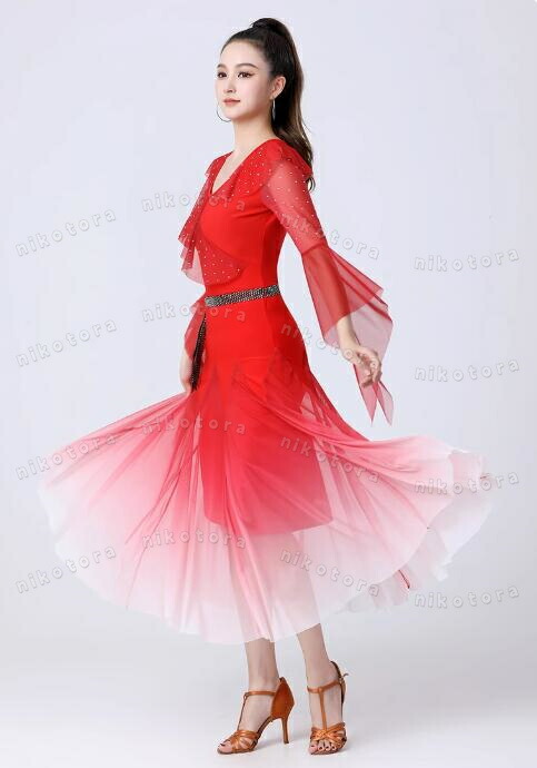 楽天市場】社交ダンス衣装 ステージ衣装 ロングドレス 七分袖 メッシュ