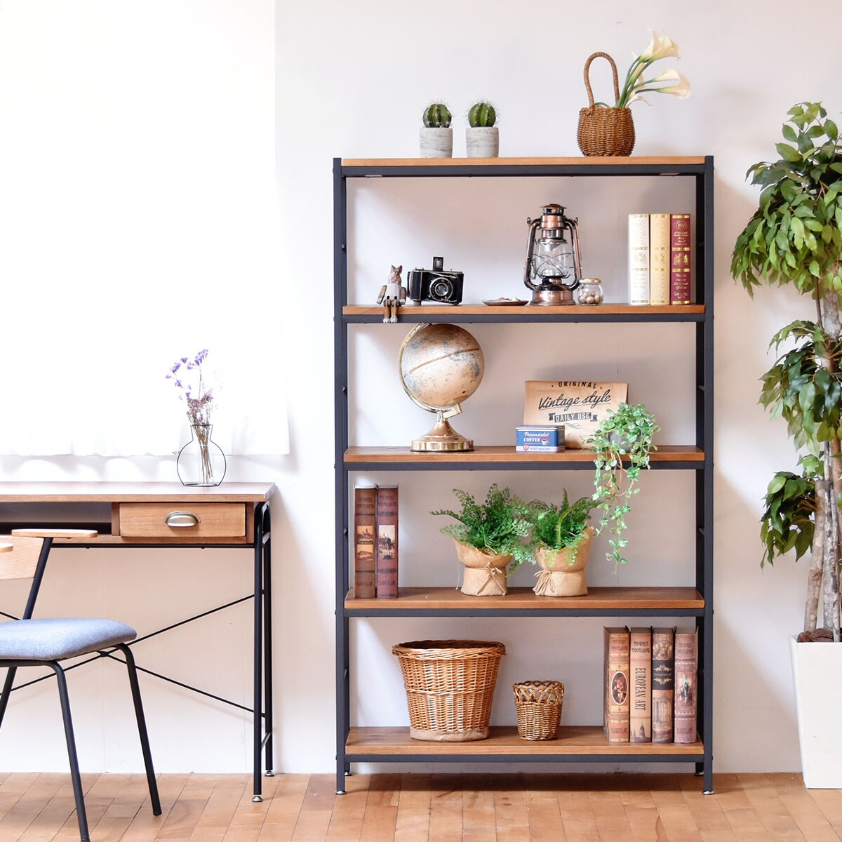 楽天市場】ヴィンテージスタイルのアイアンシェルフ（幅90cm ブラウン