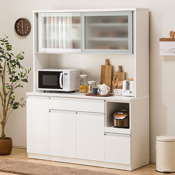 ニトリ　食器棚　QC PASSED 150cm幅 ニトリ（NITORI） 幅150cm 食器棚(レジューム 150TG-S WH/150QL-R WH