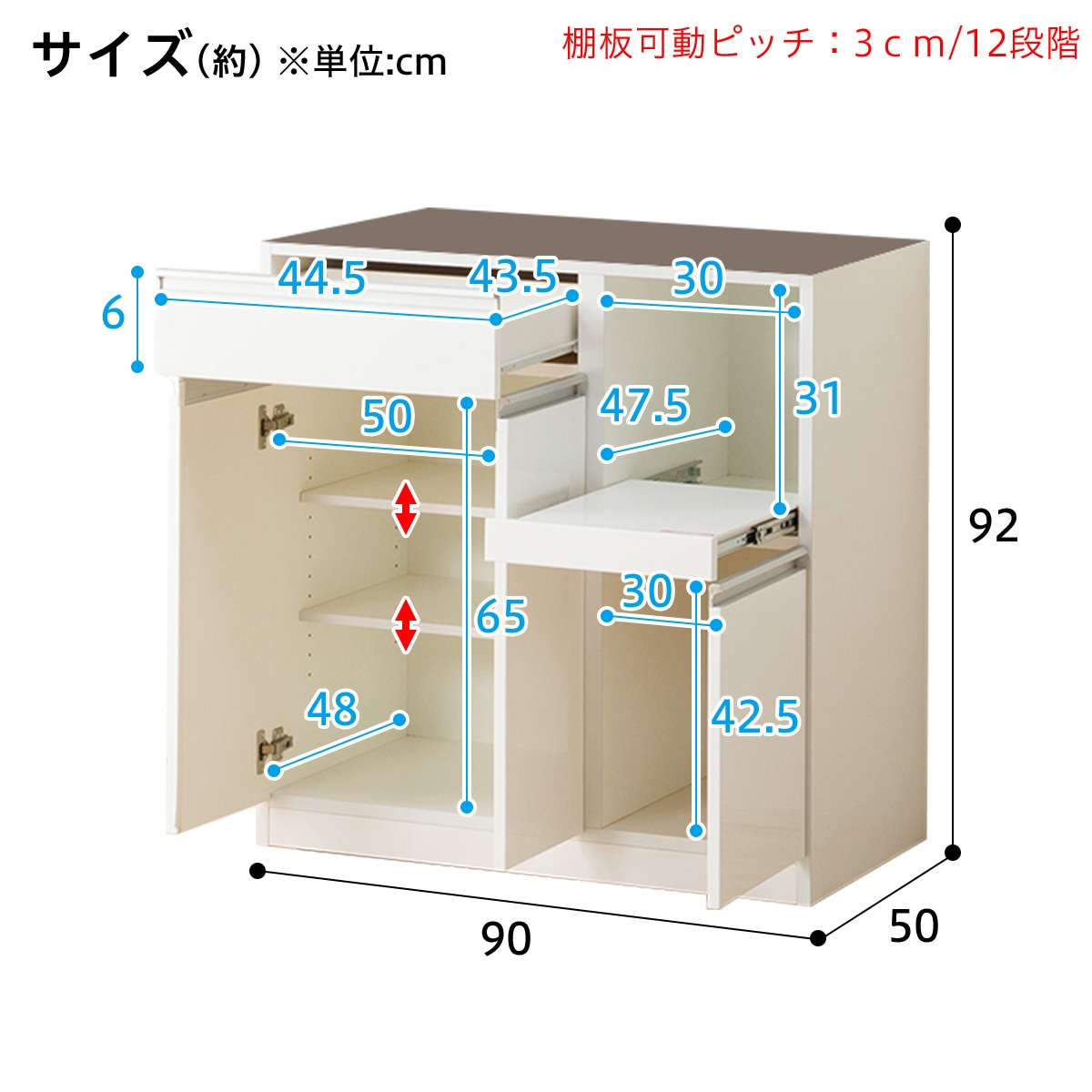 楽天市場】[幅90cm] キッチンボード (レジューム 90AG-S WH/90TH-R WH