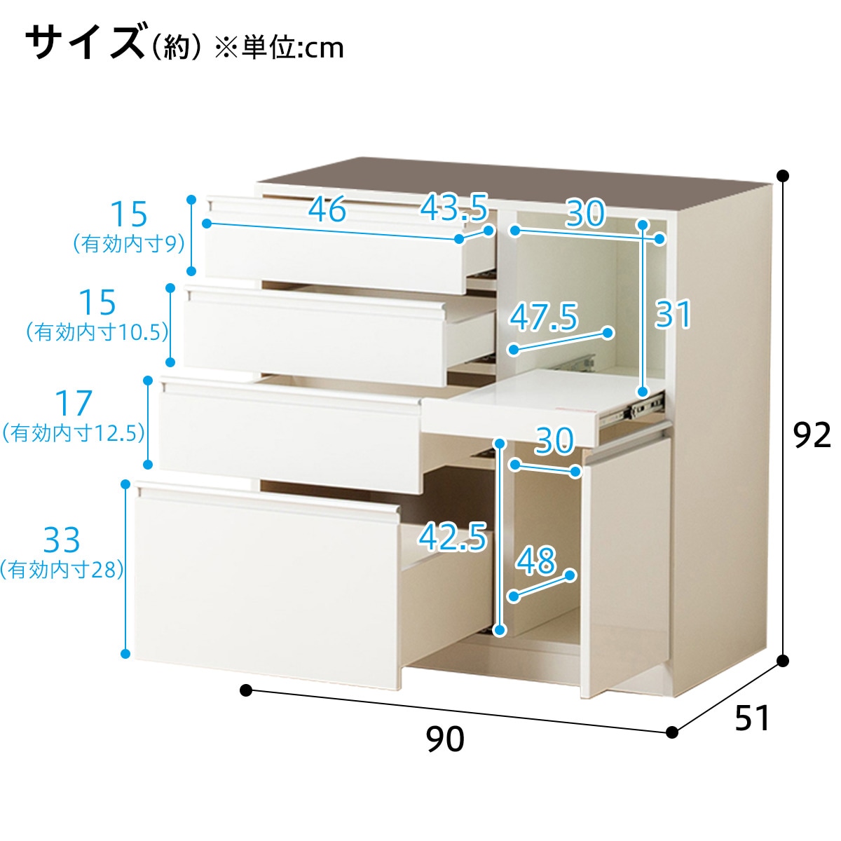 楽天市場】[幅90cm] キッチンボード (レジューム 90AG-S WH/90QH-R WH