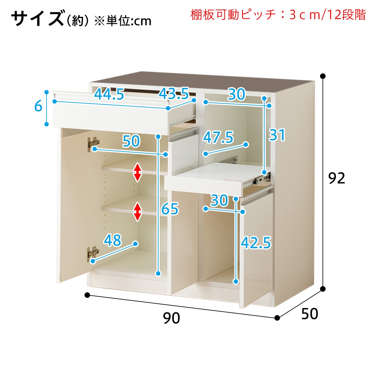 楽天市場】[幅90cm] キッチンボード (レジューム 90TG-S WH/90TH-R WH
