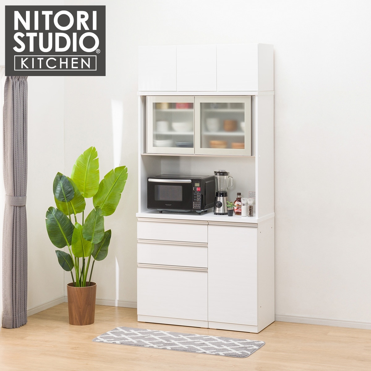 楽天市場】キッチンボード (上置き付き リガーレ100KBロータイプ WH