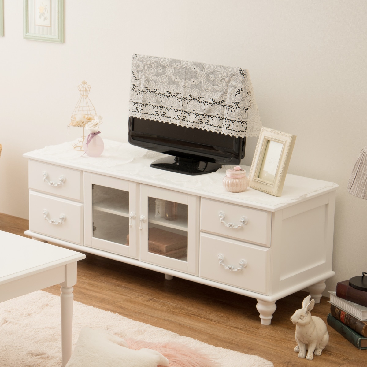 楽天市場】フレンチアンティーク調ホワイトシャビーテレビ台 （幅120cm