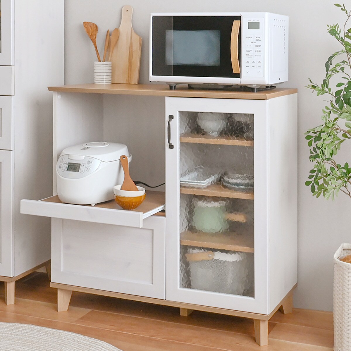 楽天市場】石目調ガラスの北欧風レンジボード (幅90cm) ニトリ