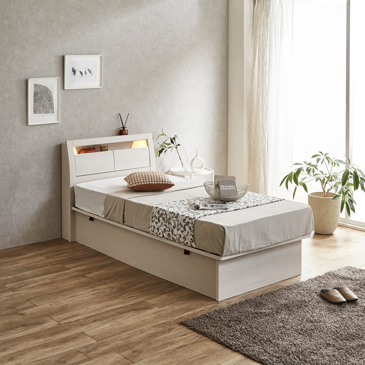 楽天市場】ベッドフレーム(OP IB キャビネット 宮・照明付き よこ開き