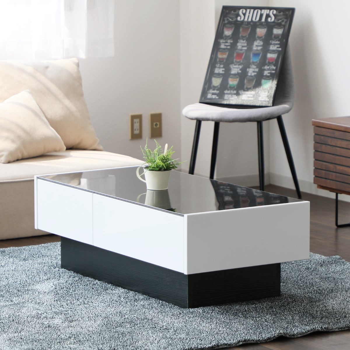 楽天市場】ガラス天板センターテーブル 引出し付き (エナメル塗装