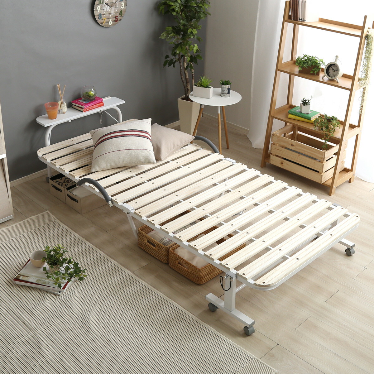 楽天市場】棚・コンセント・キャスター付き 折りたたみスノコベッド