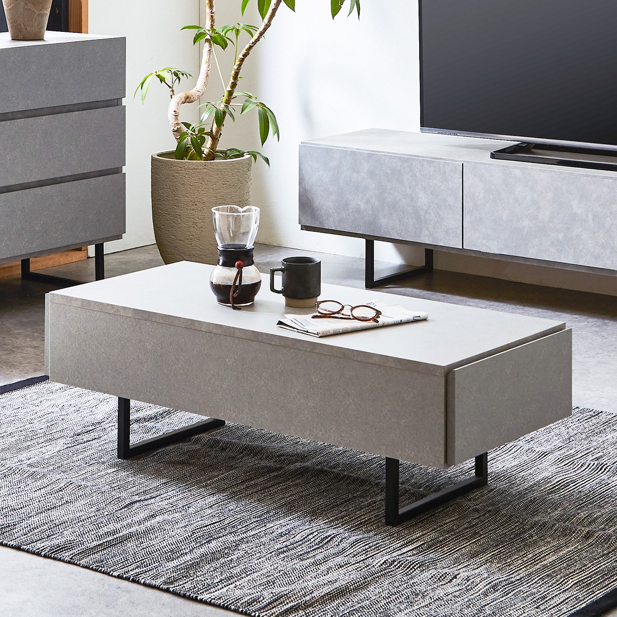 楽天市場】セラミック柄センターテーブル（幅105cm） グレー ダーク