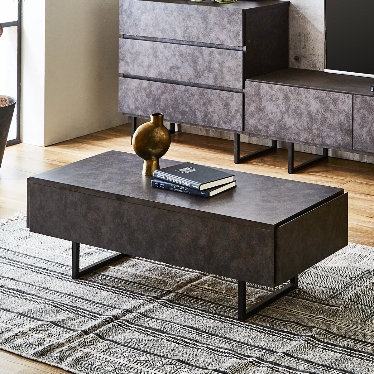 楽天市場】セラミック柄センターテーブル（幅105cm） グレー ダーク