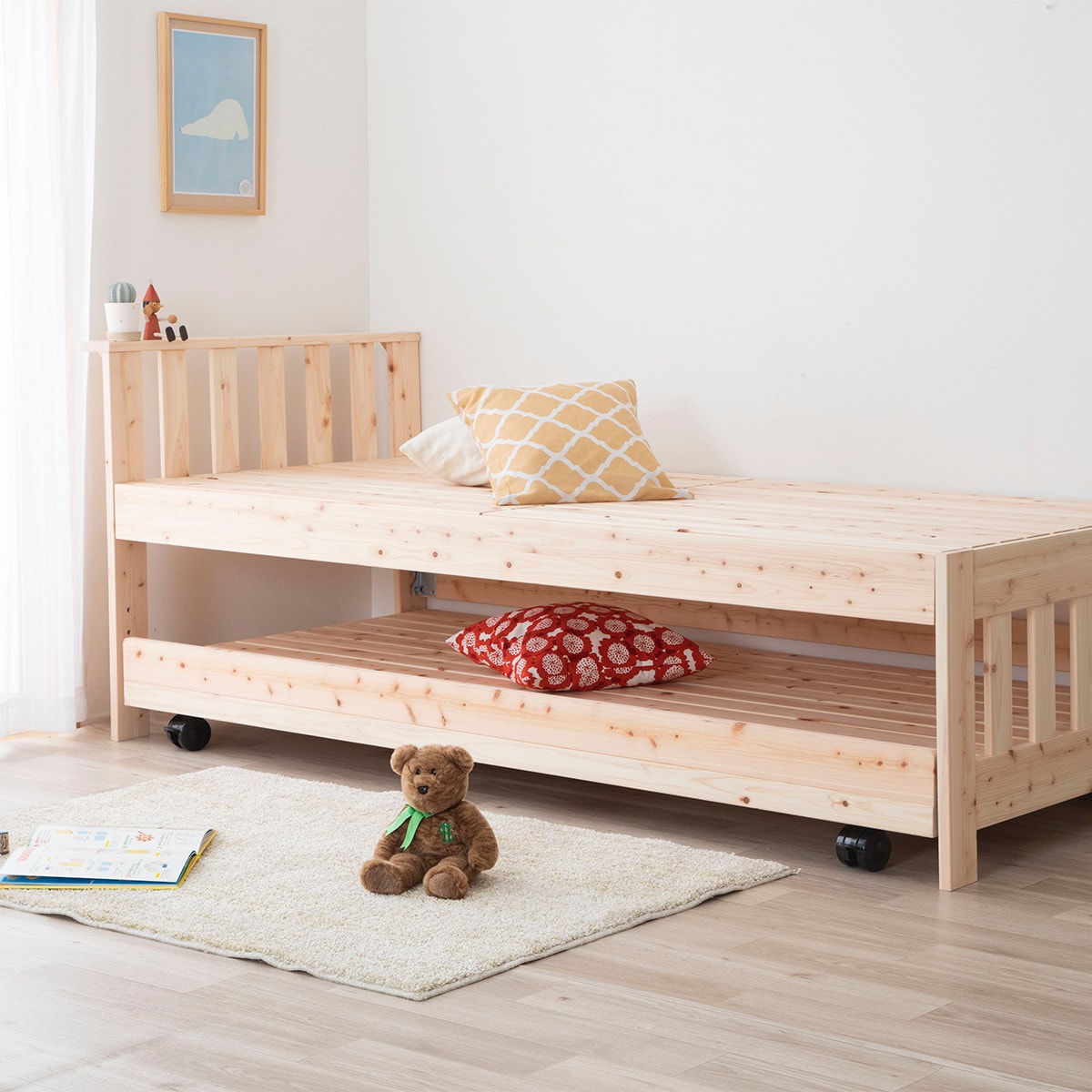 楽天市場】国産 ヒノキ材 収納式ペア （ツイン） タイプのすのこ2段