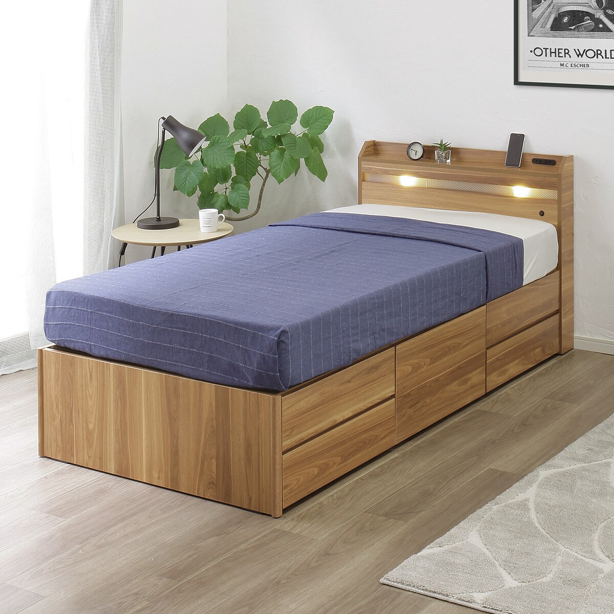 楽天市場】豊富な収納力のチェストベッド (ダークブラウン)【配送員