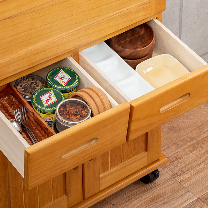 楽天市場】天然木 フラップ扉 キッチンワゴン キッチンラック