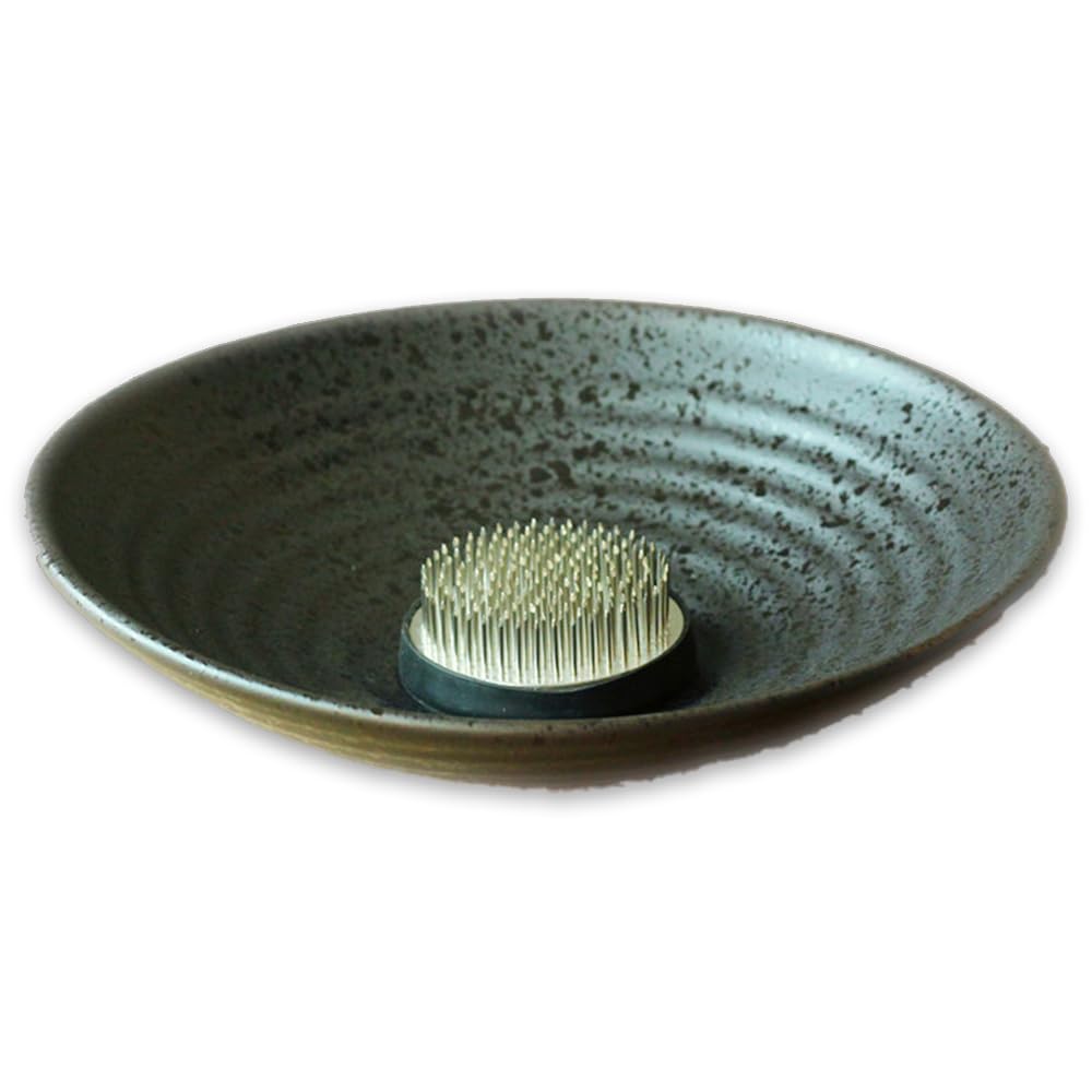 楽天市場】生け花 花器 水盤 陶器 楕円形 浅型 黒 (剣山あり, 中