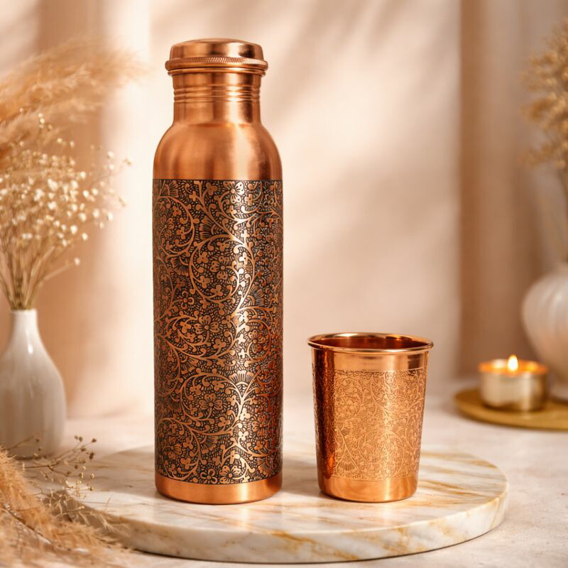 楽天市場】水筒 銅製 純銅 ウォーターボトル [フローラル