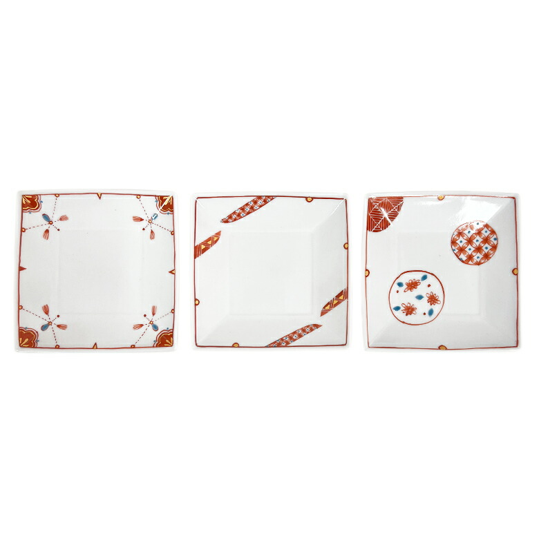 楽天市場】【20%OFF】3号角皿 赤小紋柄3枚セット ＜九谷焼 / 和食器