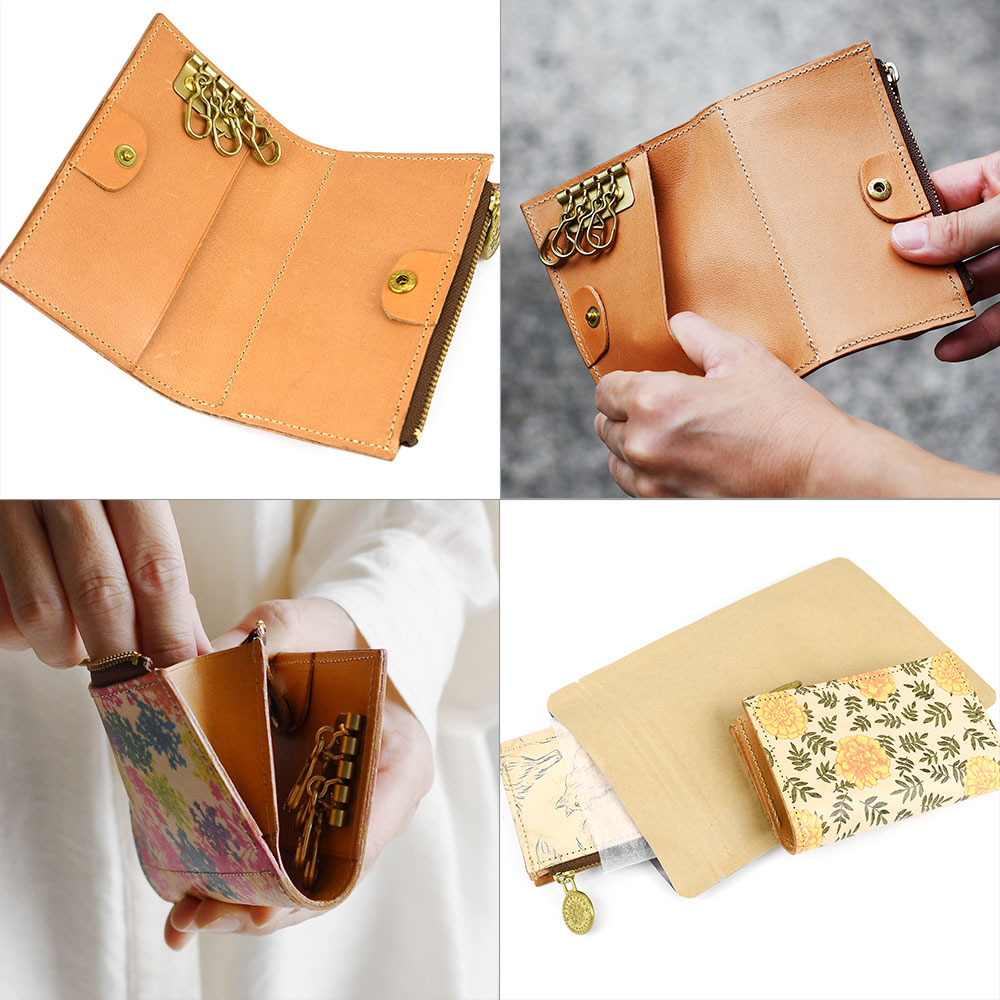 楽天市場】花柄 片マチファスナーポケット付きキーケース キー