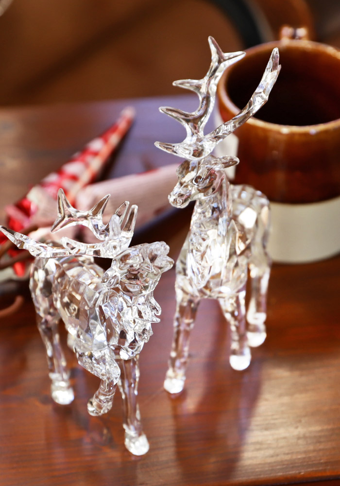 チェコガラス/トナカイ/右向き/クリスマス/オブジェ/卓上/ライン