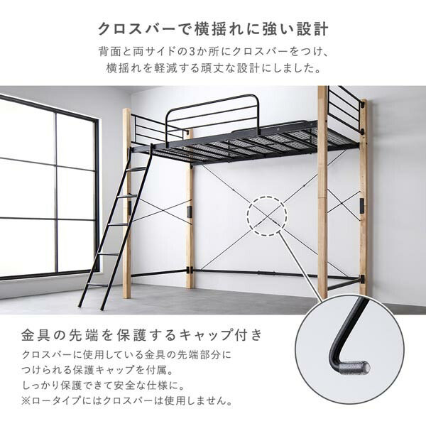 楽天市場】ロフトベッド シングル ロータイプ ベッドフレームのみ