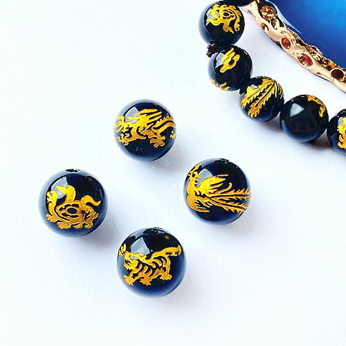 楽天市場】オニキス 四神 ビーズ 粒売り 天然石 パワーストーン 青龍