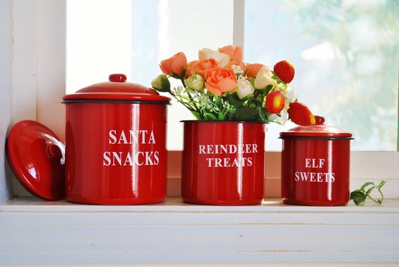 楽天市場】キャニスター 3個セット レトロ アンティーク 赤 ホーロー