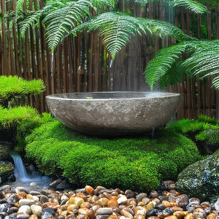 楽天市場】水鉢 石 和モダン （No.32）（52.5×34×15cm 22.5kg