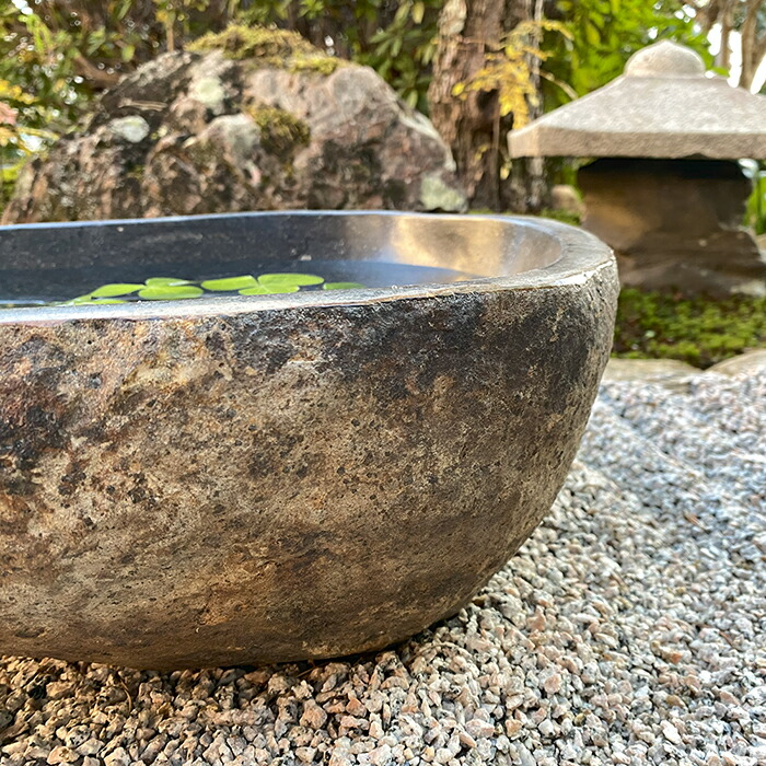楽天市場】水鉢 石 庭園 和風 （49.5×42×15cm 23.5kg）No.20【 睡蓮鉢