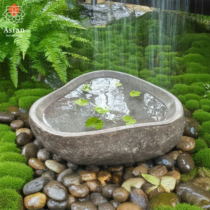 楽天市場】天然石 手水鉢 つくばい （48.5×47.5×16cm 35kg D）【 睡蓮