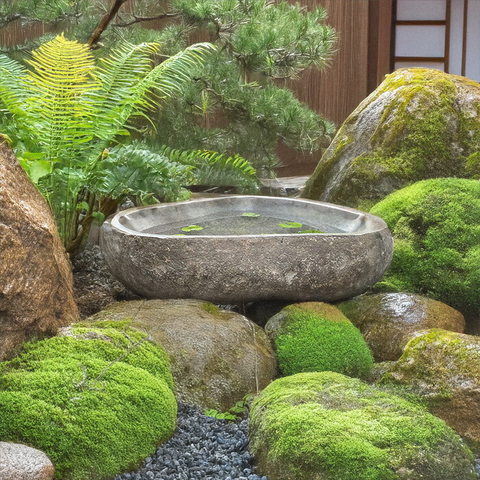 楽天市場】天然石 手水鉢 つくばい （48.5×47.5×16cm 35kg D）【 睡蓮