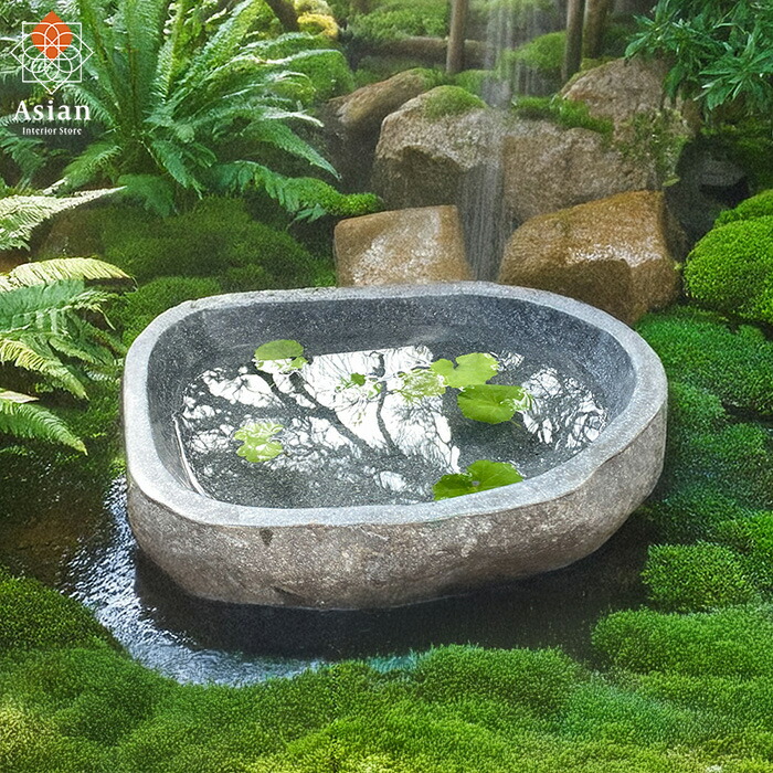 楽天市場】水鉢 石 庭園 和風 （47×41×15cm 26.5kg P）【 睡蓮鉢