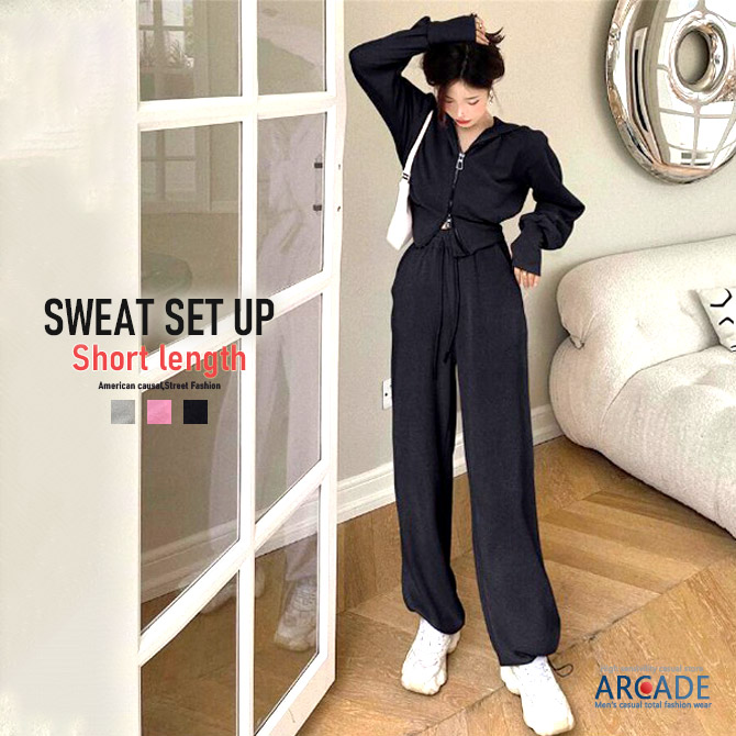 楽天市場】スウェット 上下セットアップ ショート丈 フード付き