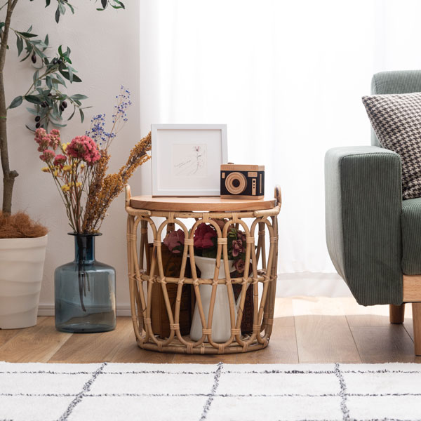 楽天市場】テーブル バスケット付き 収納 机 サイドテーブル ラタン 籐