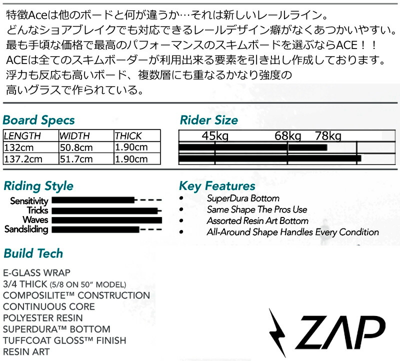 楽天市場】【スーパーSALE価格】スキムボード ZAP ザップエースモデル