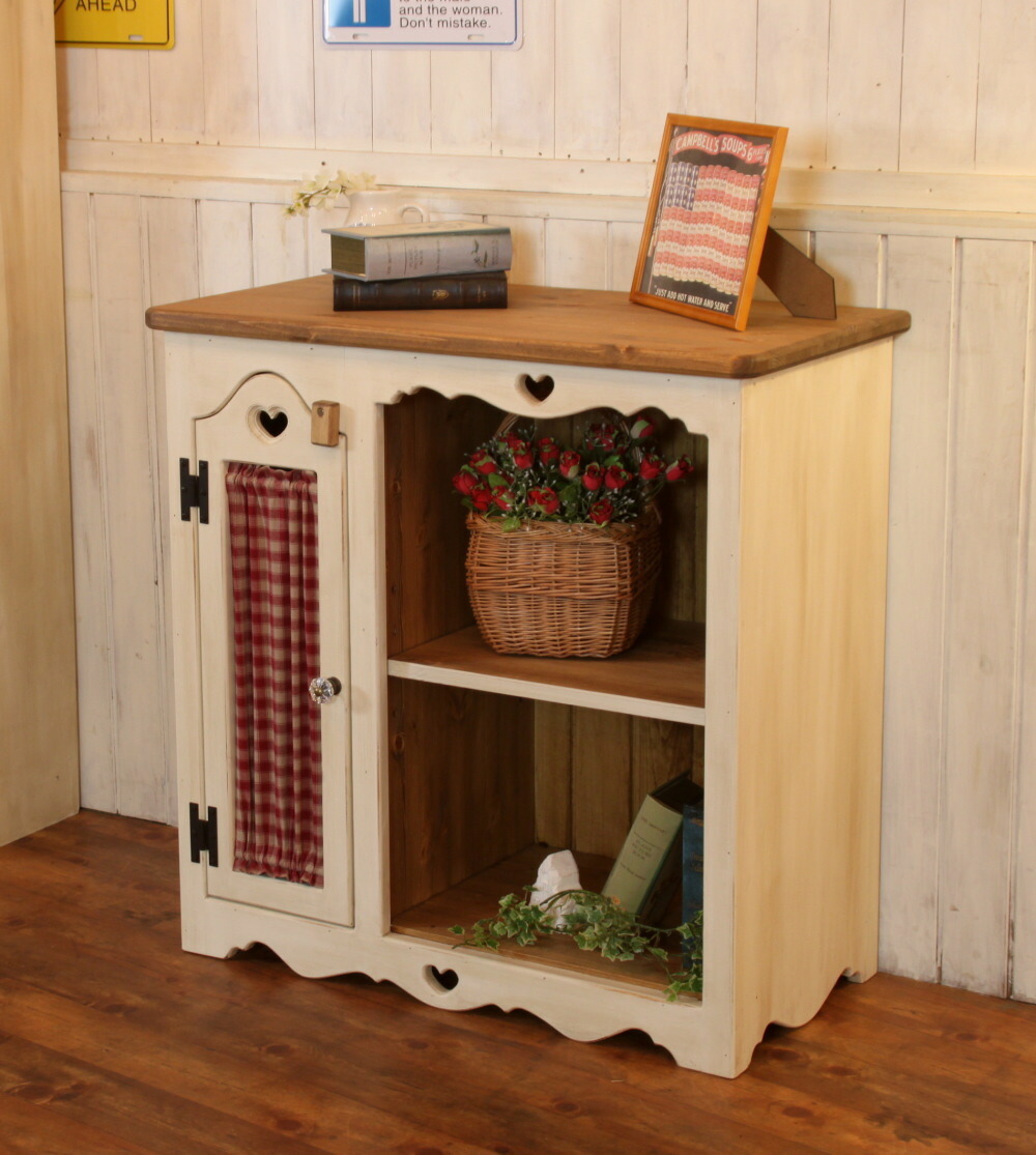 楽天市場】NC カントリー ハート 布扉付き キッチンラック