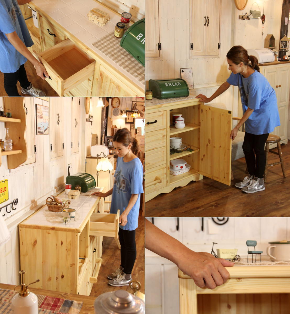 楽天市場】両面キッチンカウンター 天板タイル W1650 キャビネット