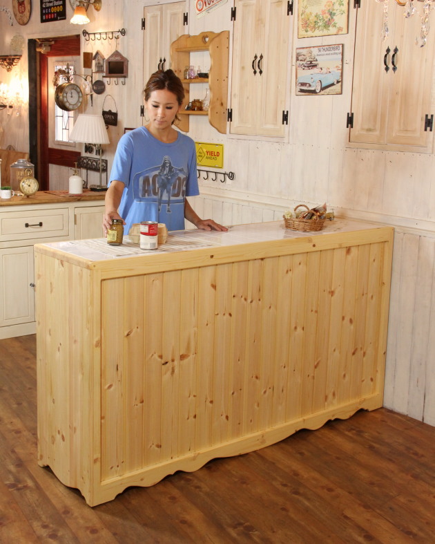 楽天市場】両面キッチンカウンター 天板タイル W1650 キャビネット