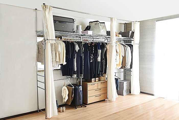 楽天市場】突っ張り式 ハンガーラック 壁面収納 クローゼット フロント