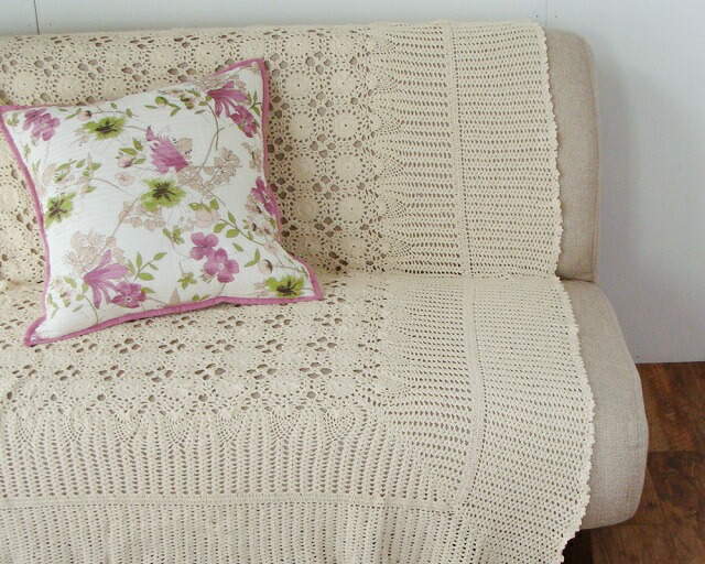 楽天市場】クロシェマルチカバー 140×200 手編みレース ベットカバー