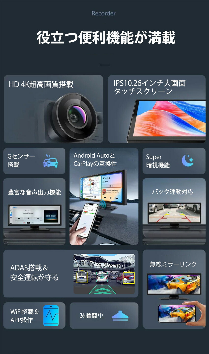 楽天市場】ADAS搭載 10.26インチ バックカメラモニター セット