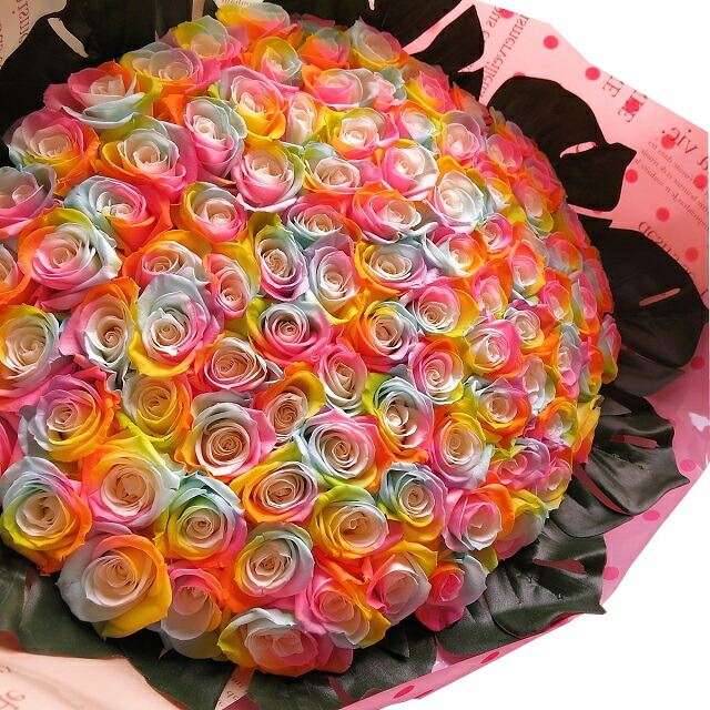 楽天市場】プロポーズ 花 レインボーローズ 108本 プリザーブド