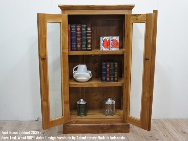 楽天市場】オールドチーク無垢材 ガラスキャビネット2D3R NA