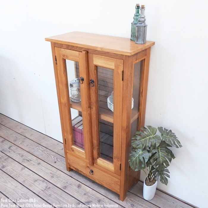 楽天市場】オールドチーク無垢材 ガラスキャビネット2D99 ナチュラル