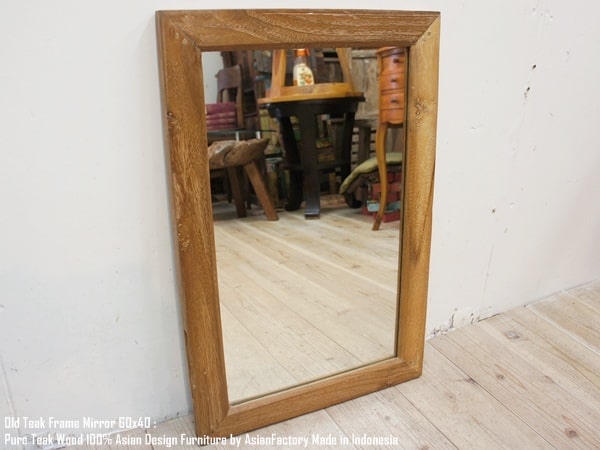 楽天市場】オールドチーク無垢材 フレームミラー60cm 鏡 壁掛け