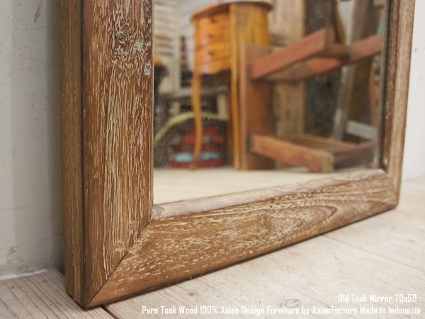 楽天市場】オールドチーク無垢材フレーム ミラー 70cm x 50cm 鏡