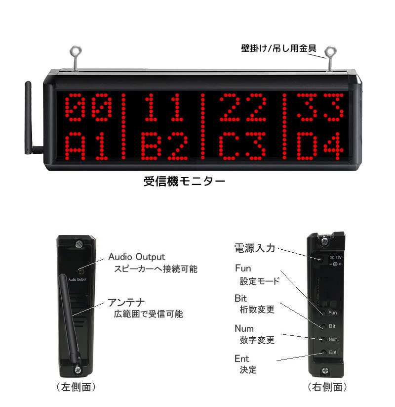 楽天市場】飲食店 呼び出しベル 8番号表示 受信機モニター2台 中継