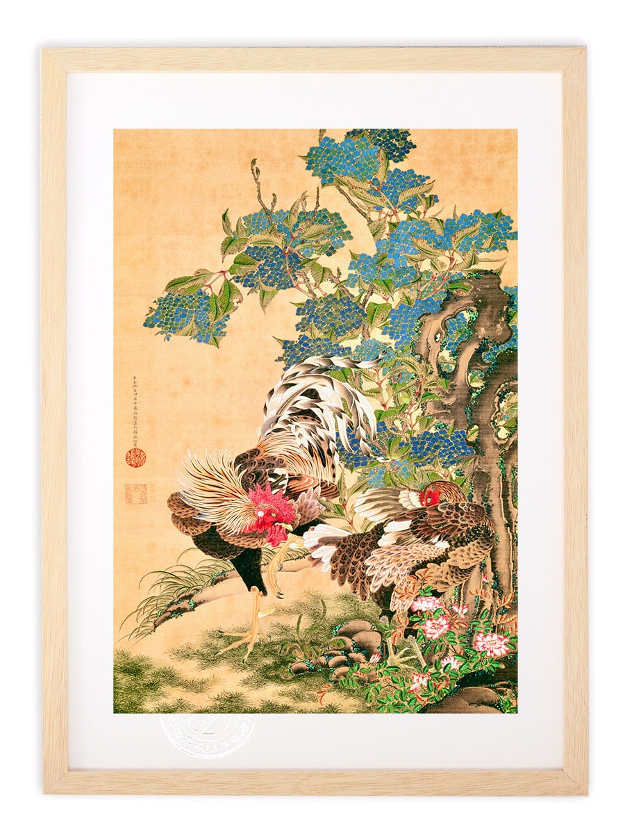 楽天市場】【スーパーSALE半額】版画 絵画 名画 日本画 紫陽花双鶏図