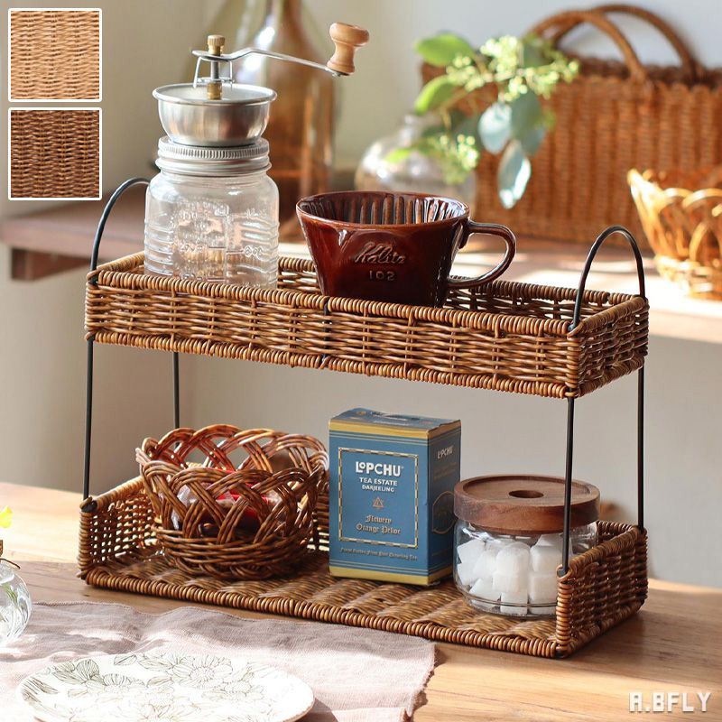 楽天市場】スパイスラック 2段ラック PPラタン キッチン収納 シンプル